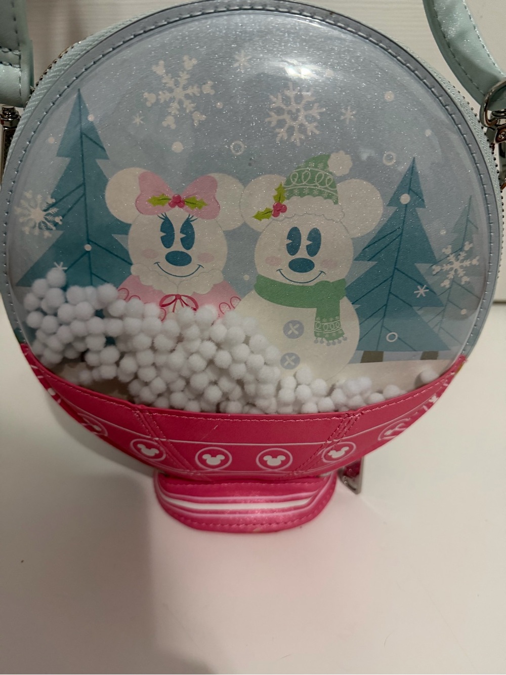 Disney Loungefly Minnie Friends Crossbody Bag Womens Small Light Blue Snowglobe